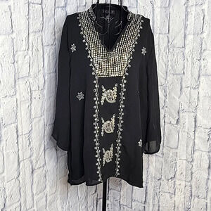 A.K.C. Sequined‎ and Embroidered Black Blouse Large